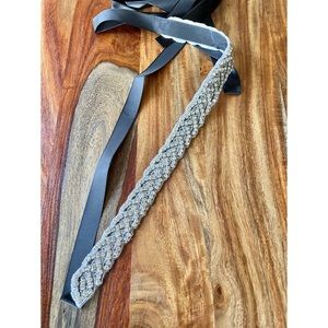 Satin rhinestone ribbon belt - black